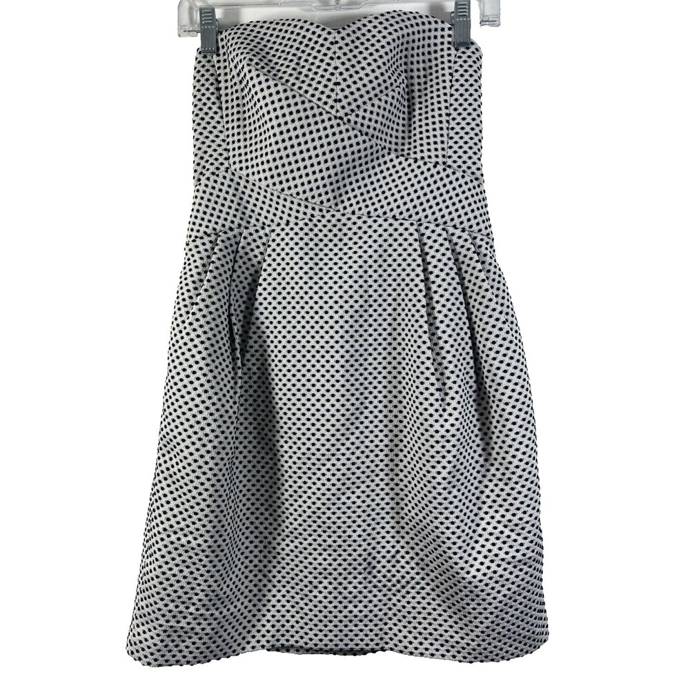 Club Monaco Natasha Knit Strapless White Blue Swiss Polka Dot Mini Dress Size 2